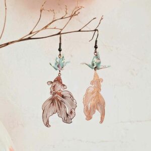 boucles d'oreilles origami : grues sur carpes koi
