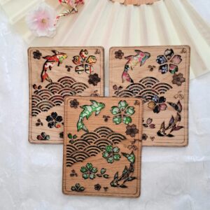 cadres en bois estampes carpes et sakura : trio