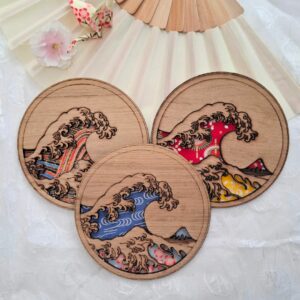 cadre en bois la grande vague de kanazawa - Hokusaï - vague colorée : trio