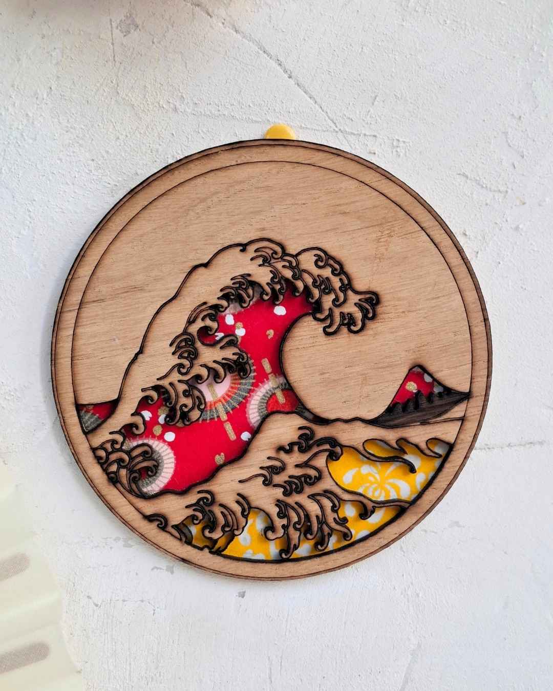 cadre en bois la grande vague de kanazawa - Hokusaï - vague colorée : ombrelles 2